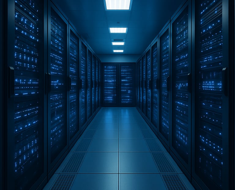 a long hallway with rows of servers and rows of servers for IFRS 9