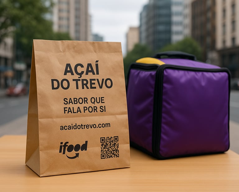 Sacola de entrega do Açaí do Trevo usada em pedidos em Novo Hamburgo e Campo Bom