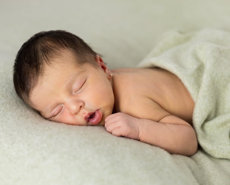Sessió de fotos newborn a Girona amb una bebè recent nascuda dormint en estudi fotogràfic