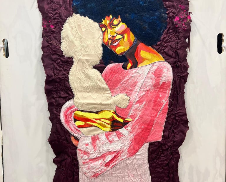 a painting of a woman with a baby in her arms