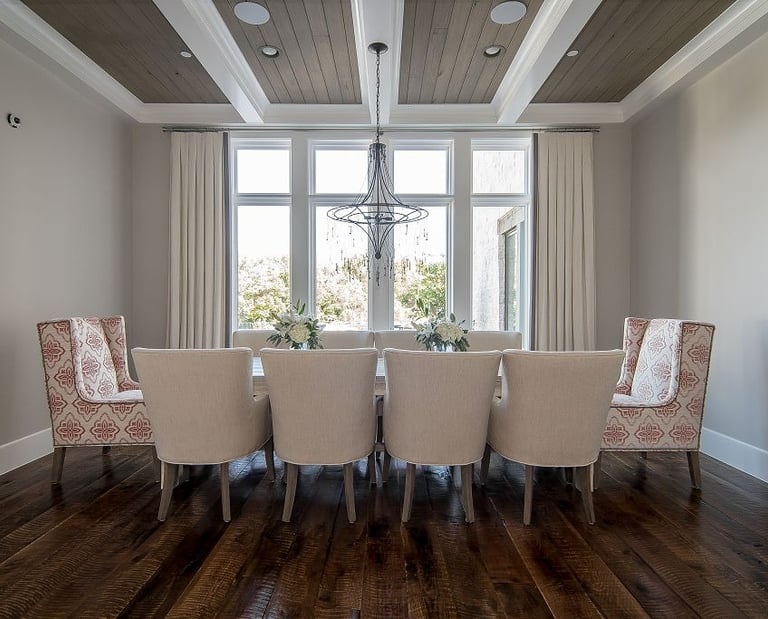 custom inverted pleat drapery curtain panels with gray accent band on leading edge kasmir fabric custom hardware