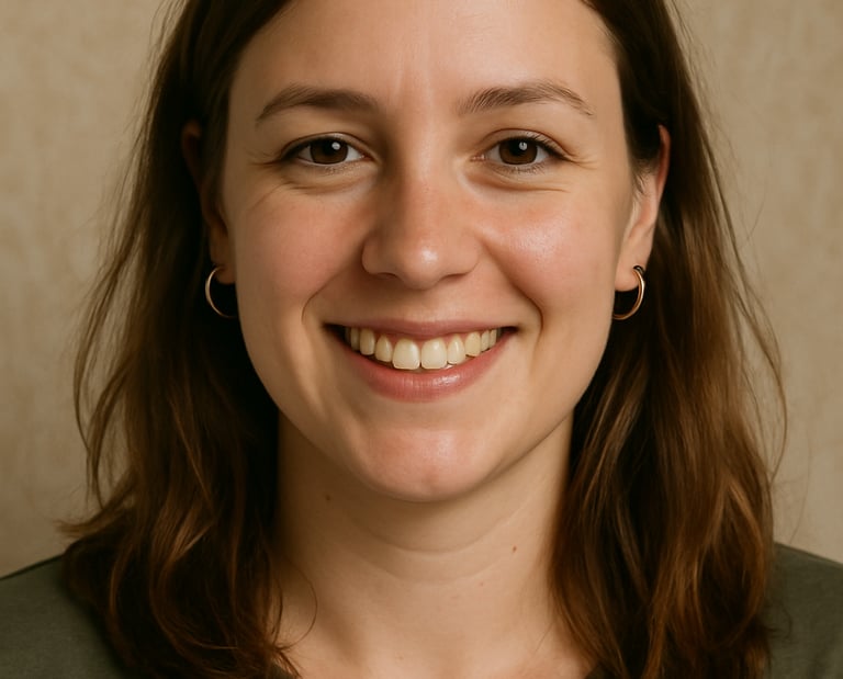 a woman with a green shirt and earrings