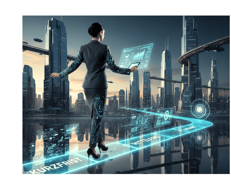 Frau läuft auf Deadlines - Symbol für Zeitspannendynamik in der Führung