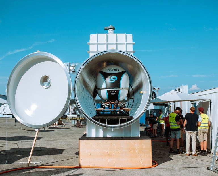 swissloops vehicle getting ready for a vacuum test during ehw 2024