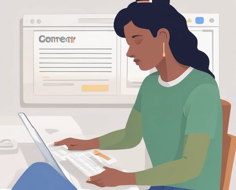 A film crew is setting up a scene in a room with large windows. Two crew members are operating a camera on a dolly while another person sits with their back to the camera at a desk with a laptop, appearing as if they are acting or being filmed.