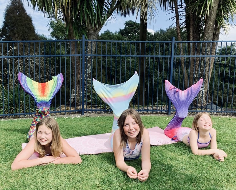 three Mermaids at a Merventure Mermaid class
