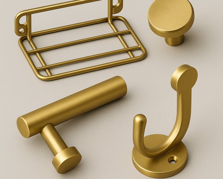 A_digital_photograph_displays_four_brass_hardware