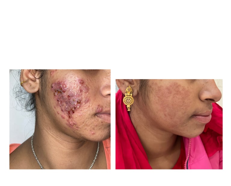 woman with pimples and scarring on face