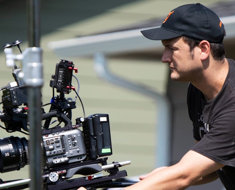 Johnny Earley filming on the set of Dead Drop 2022