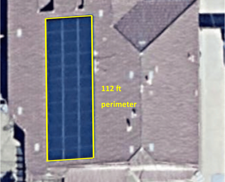 Example of a single solar array with 112 linear feet of perimeter used to calculate bird proofing co