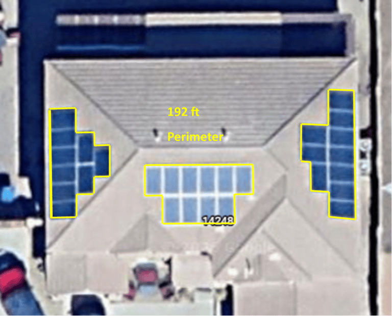 Example of multiple solar arrays totaling 192 linear feet of perimeter for bird proofing.