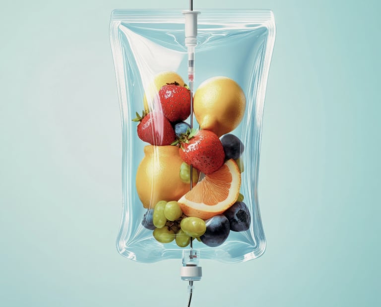 a bunch of fruit in a clear plastic bag