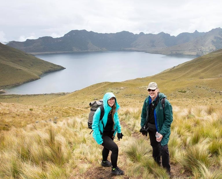 hiking Fuya Fuya, Mojanda Lagoon in the back