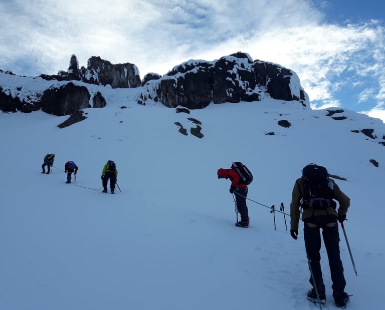 rope teams on the way to Carihuairazo summit