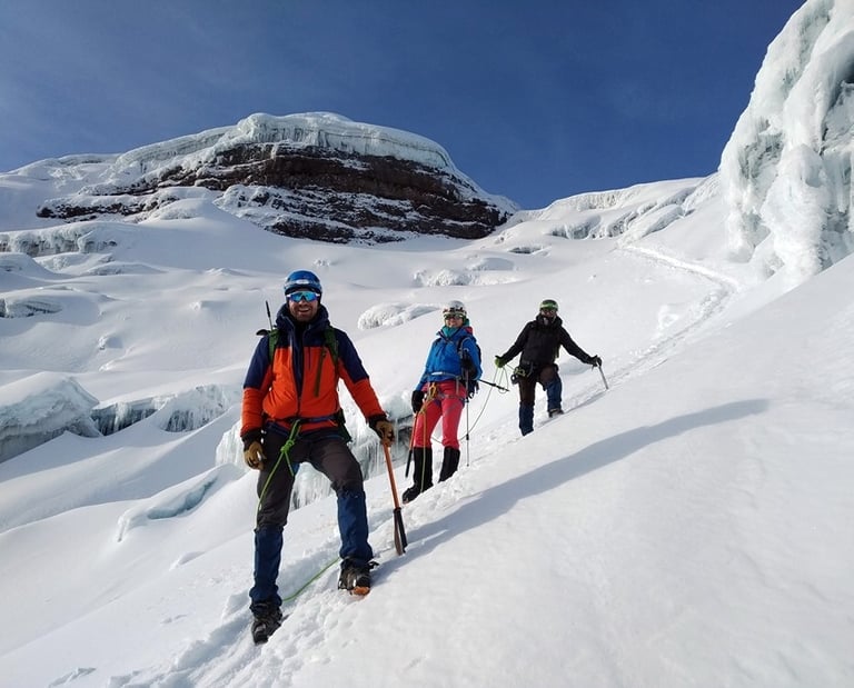 team descending from Cotopaxi summit