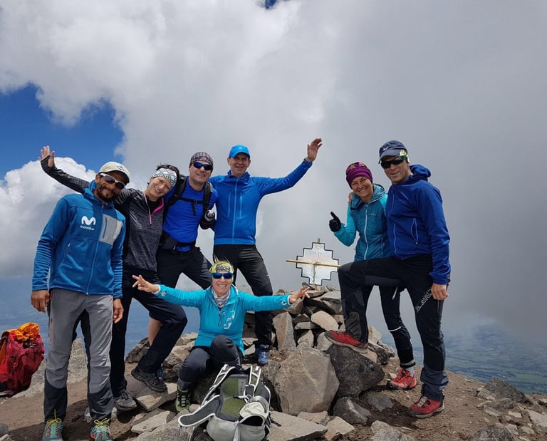 climbers on Corazon summit in Ecuador