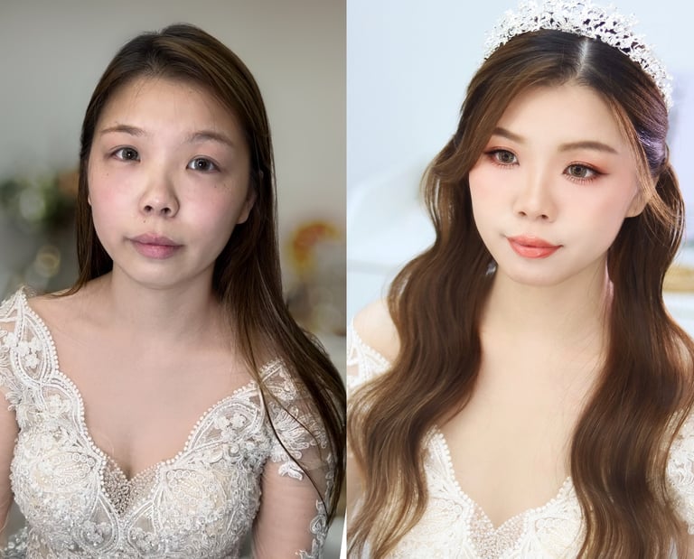 香港婚禮新娘化妝師妝前妝後對比
