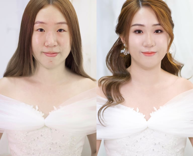 香港婚禮新娘化妝師妝前妝後對比