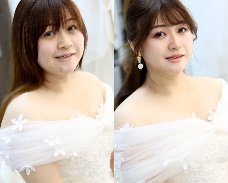 香港婚禮新娘化妝師妝前妝後對比