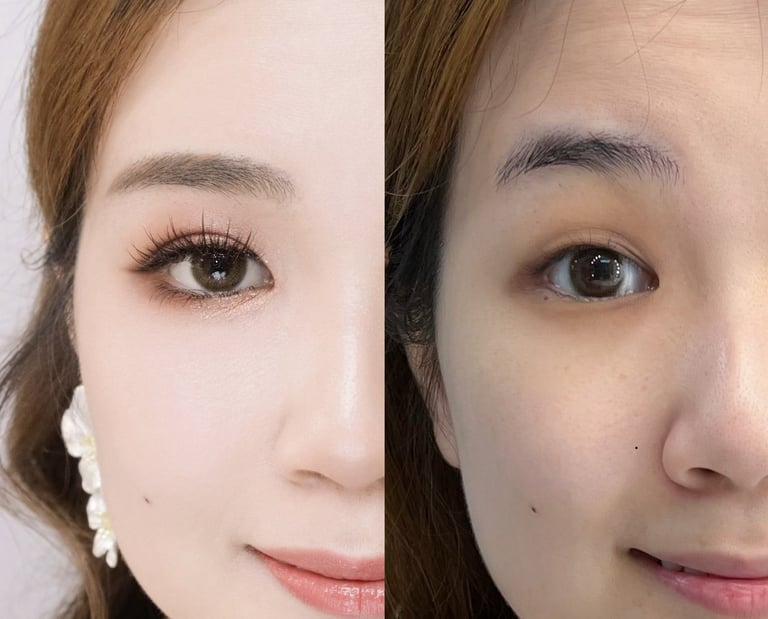 香港婚禮新娘化妝師妝前妝後對比-單眼皮眼型調整