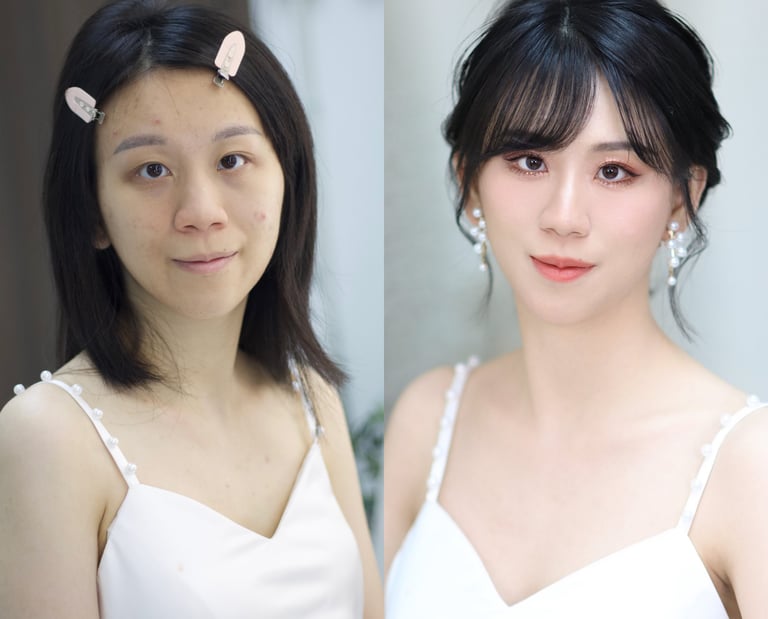 香港婚禮新娘化妝師妝前妝後對比
