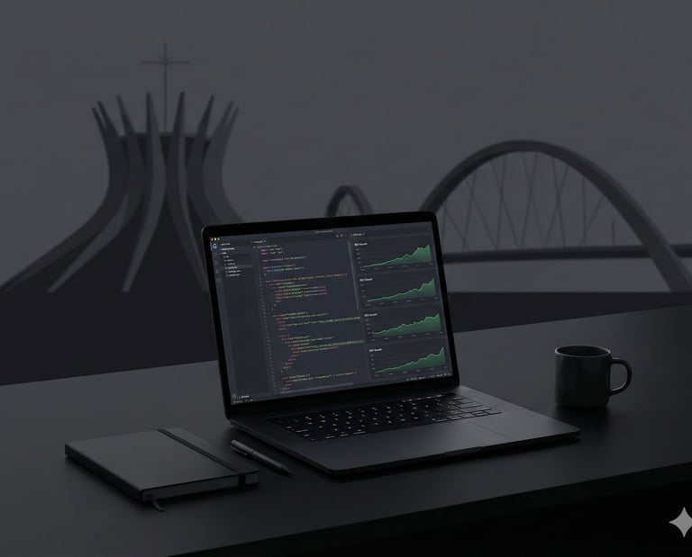 Notebook mostrando projeto de Criação de Sites e Landing Pages em Brasília com foco em SEO.