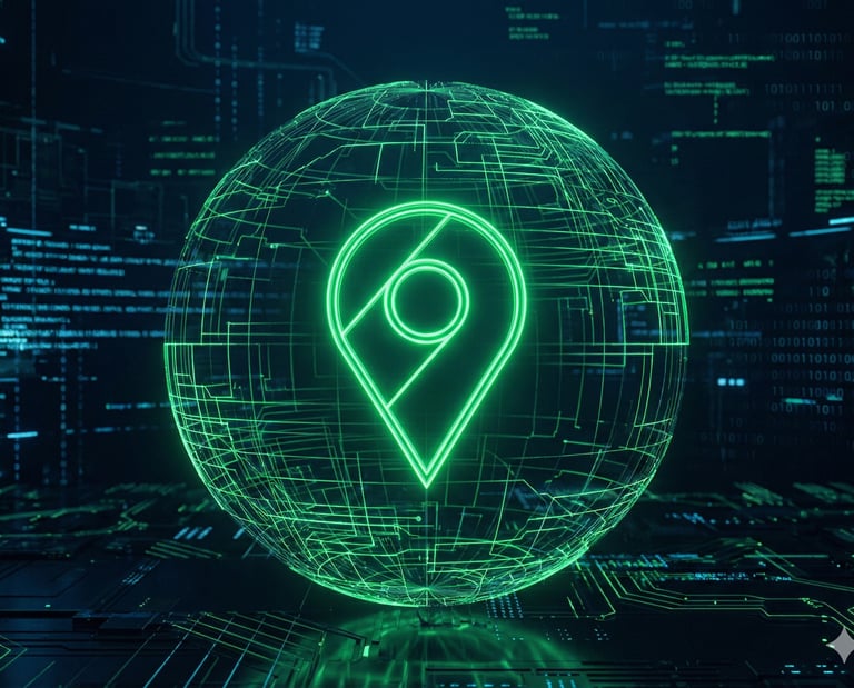 Ícone do Google Maps dentro de uma esfera 360, representando a integração do Tour Virtual.