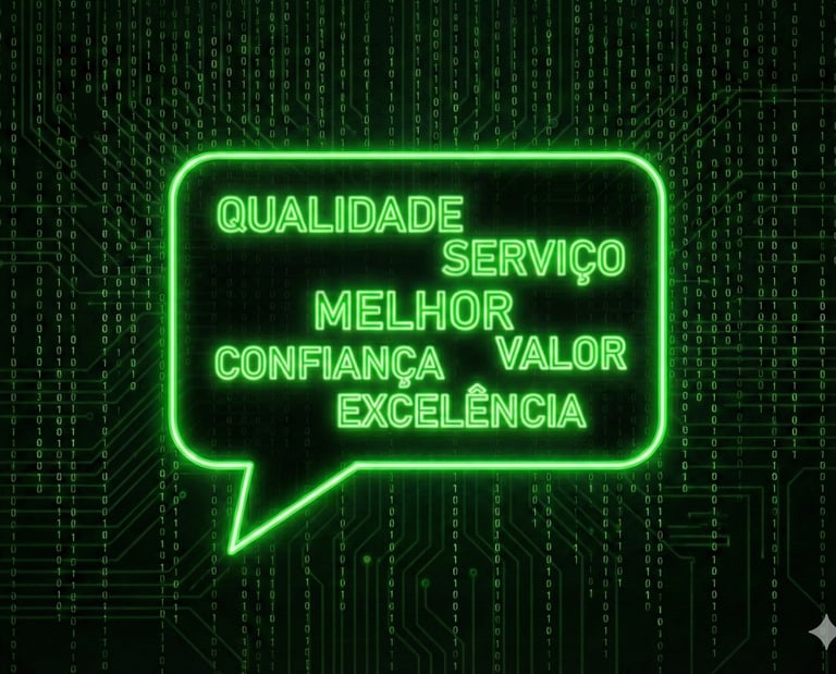 Balão de chat com palavras-chave de SEO, ilustrando a técnica de resposta profissional a comentários.