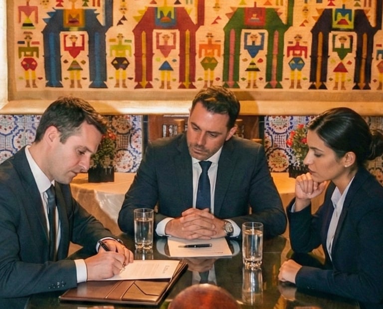 Comité de direction réuni dans un salon privé pour un dîner d'affaires Tunis discret et productif.