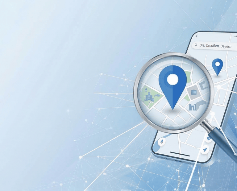 Eine moderne Darstellung eines Handys mit Positionspfeil