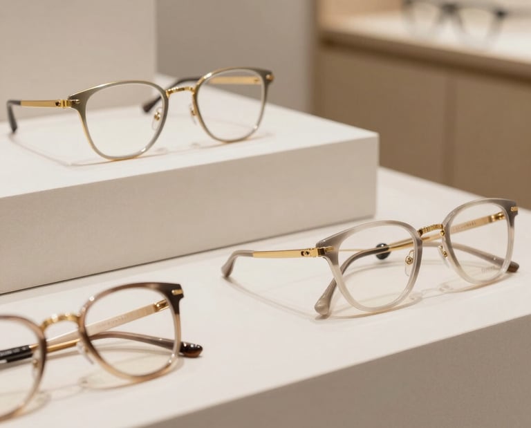 A pair of glasses sitting next to a christmas ornament