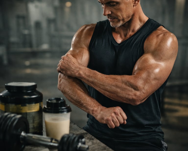 fit man over 40 building muscle strength lifting weights in gym