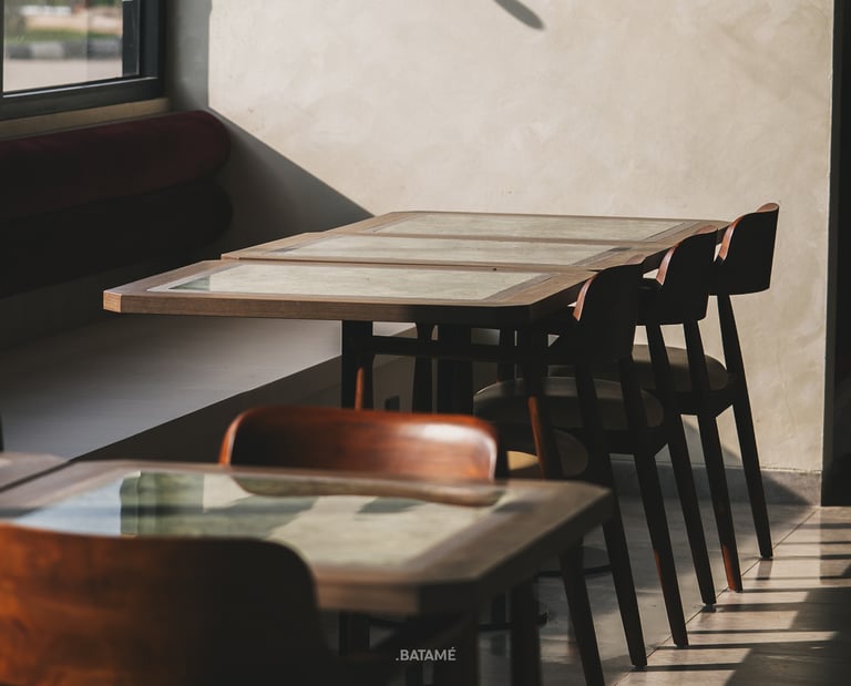 A Seating with harsh morning light at Ornella Cafe Batam
