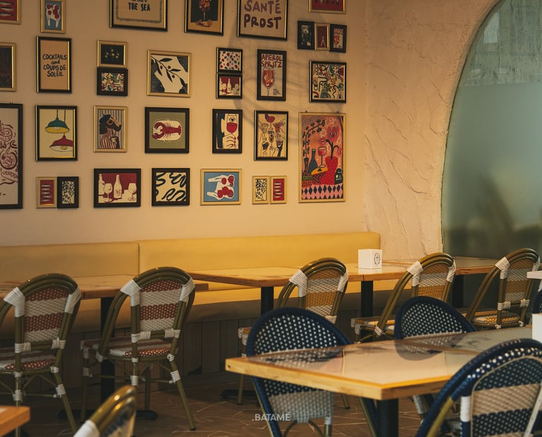 an interior with many art decors at SeeSea by Nomad Batam