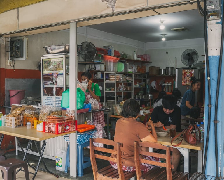 a local stall with crowds at Mie Pok Ahan Batam