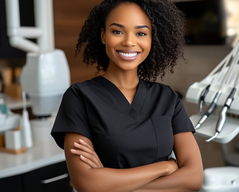 Happy dental office staff member.
