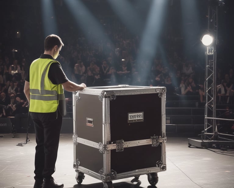 Security personnel managing event entrance with crowd control barriers.