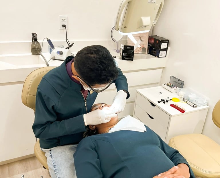 Dentista em Taguatinga com o Dr. Dívino Rodrigues e sua paciente.
