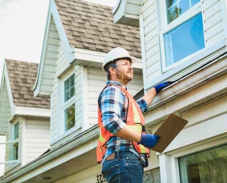 Professional gutter cleaning service in Lakeland, Florida inspecting residential gutters.