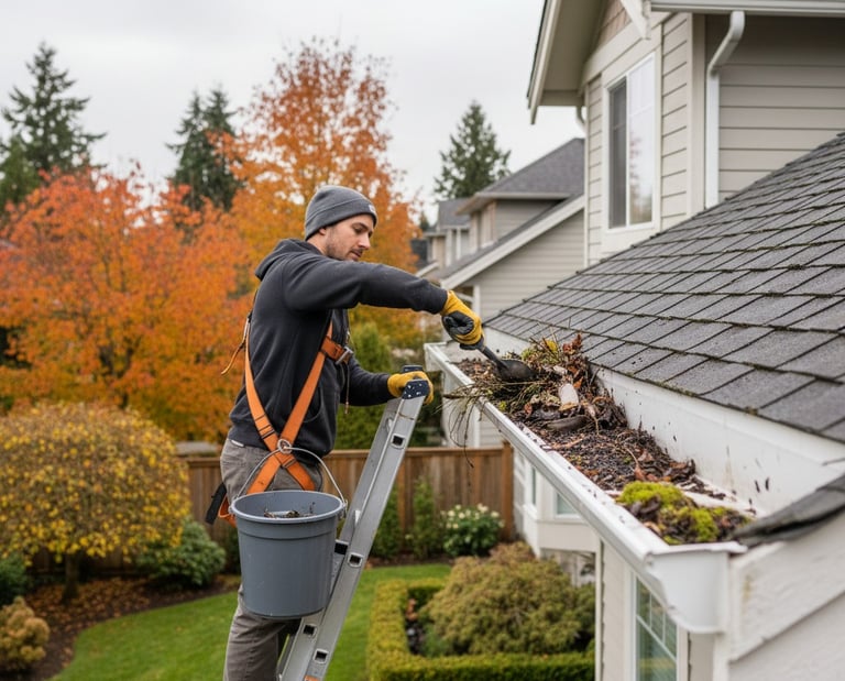 Cleaning clogged downspout for rainwater drainage system