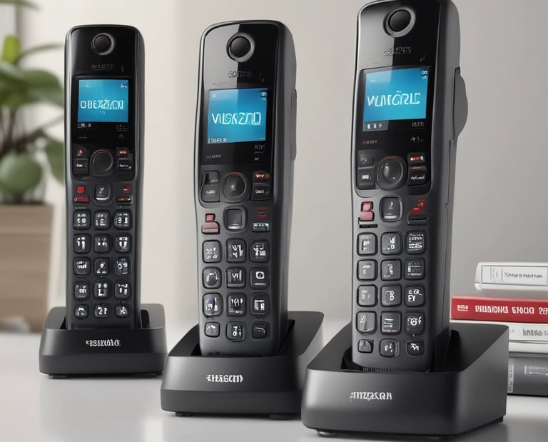 Close-up of a technician replacing a cordless phone battery in a cozy home office.