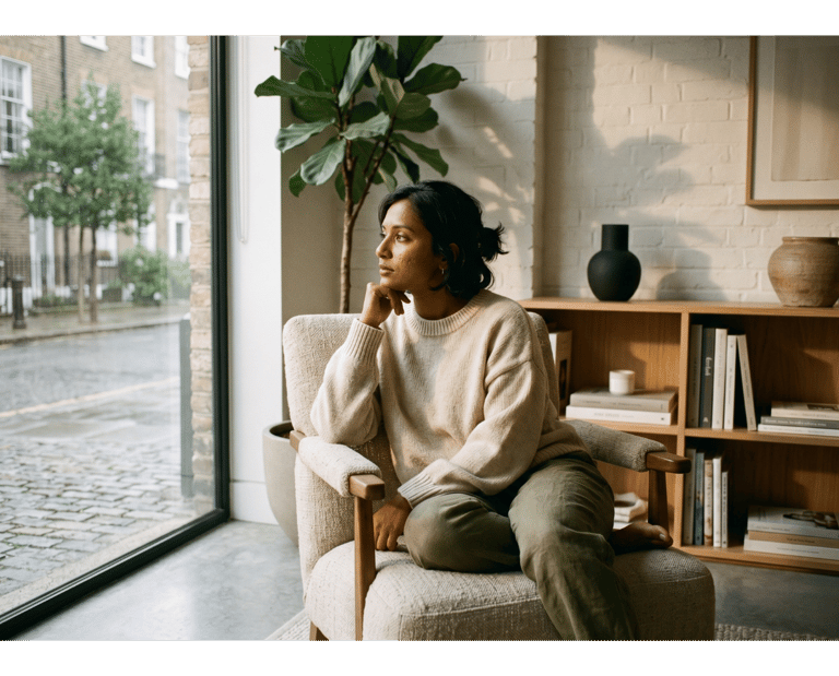 Person sitting by sunny window, representing individual therapy with Mita.