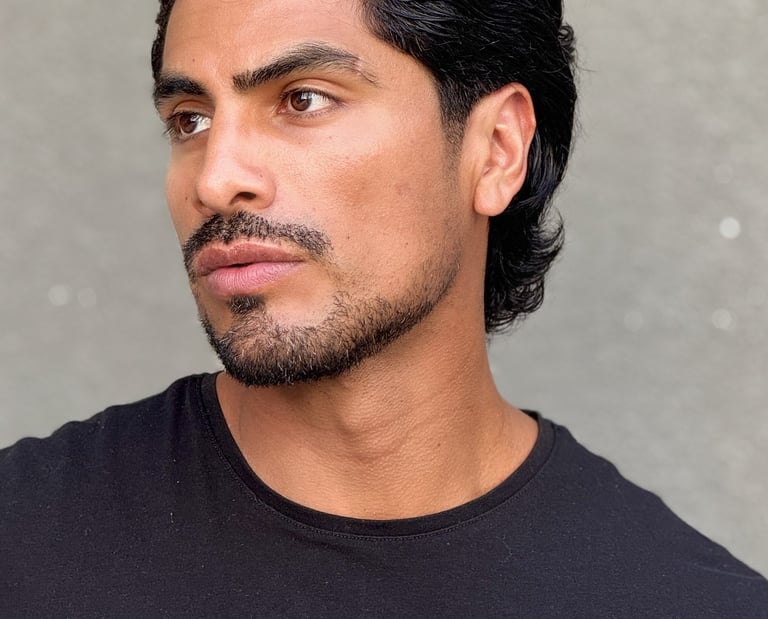 Dany Peña male model side profile polaroid portrait in Dubai