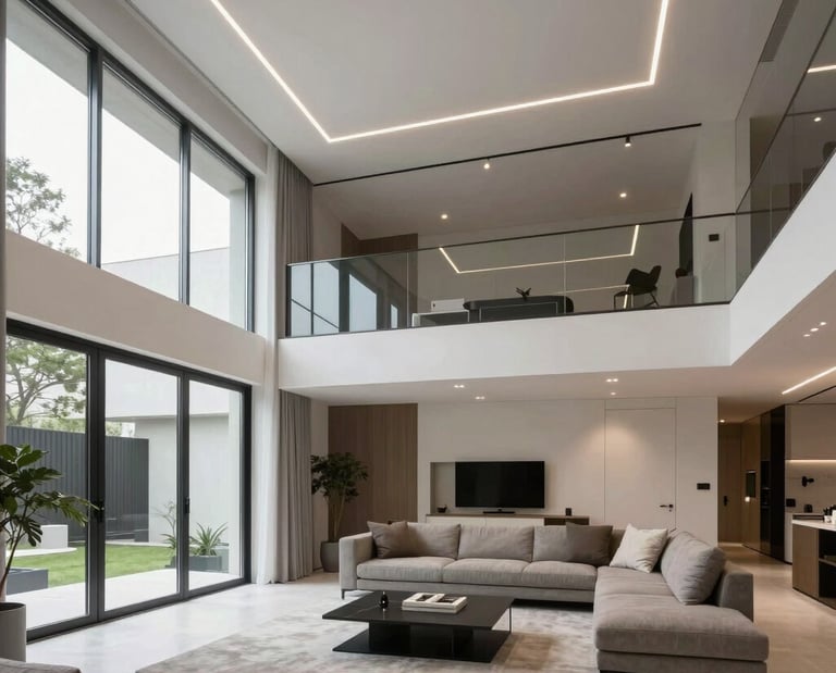 An intimate boutique interior featuring custom shelving and soft ambient light.