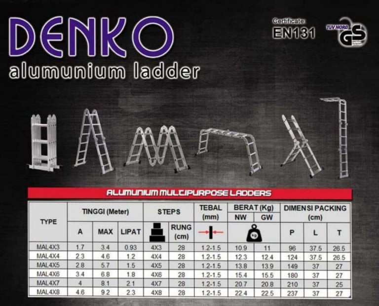 Tangga Lipat (Multipurpose) Denko MAL 4x8: Tinggi 9,2 Meter