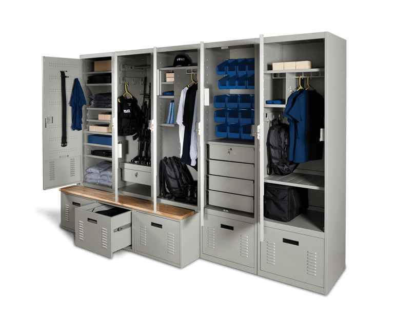 Garage storage cabinets installed beside epoxy floor