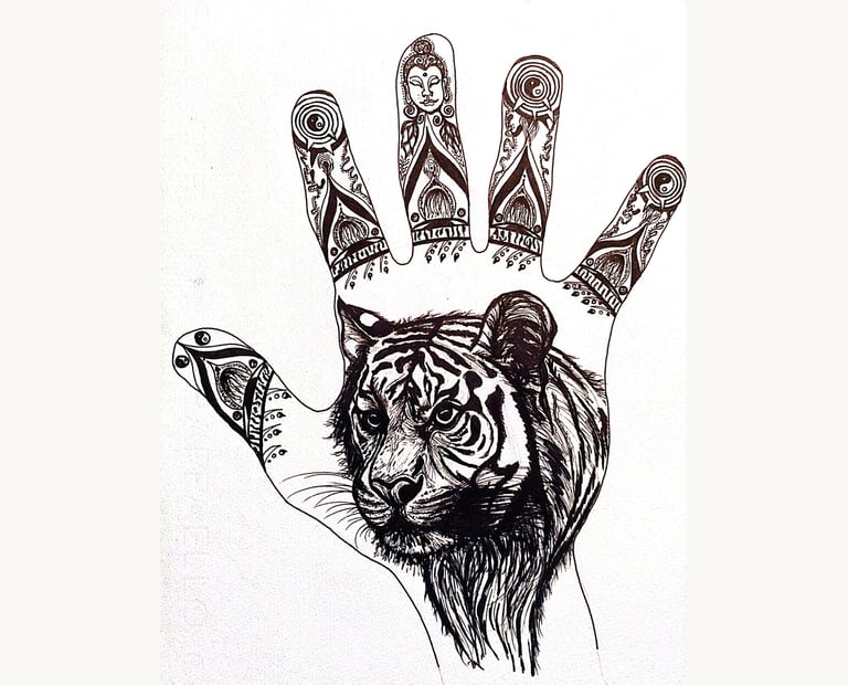 Gepersonaliseerde handomtrek tekening met tijger