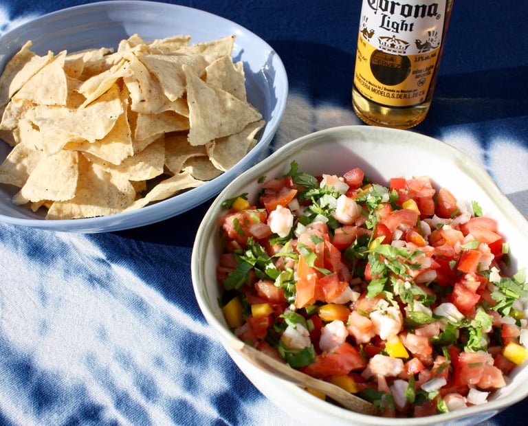 Mexican shrimp ceviche with tortilla chips