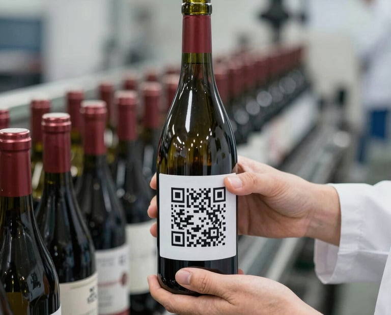 Hyperrealistic image of a factory production line stamping a certification code on alfajores packaging.
