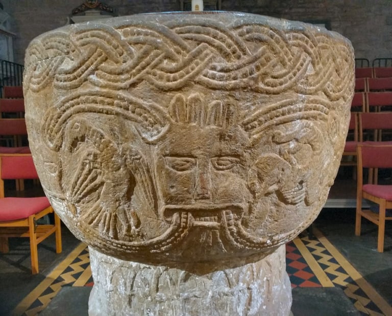 The baptismal font at the Brecon Church.